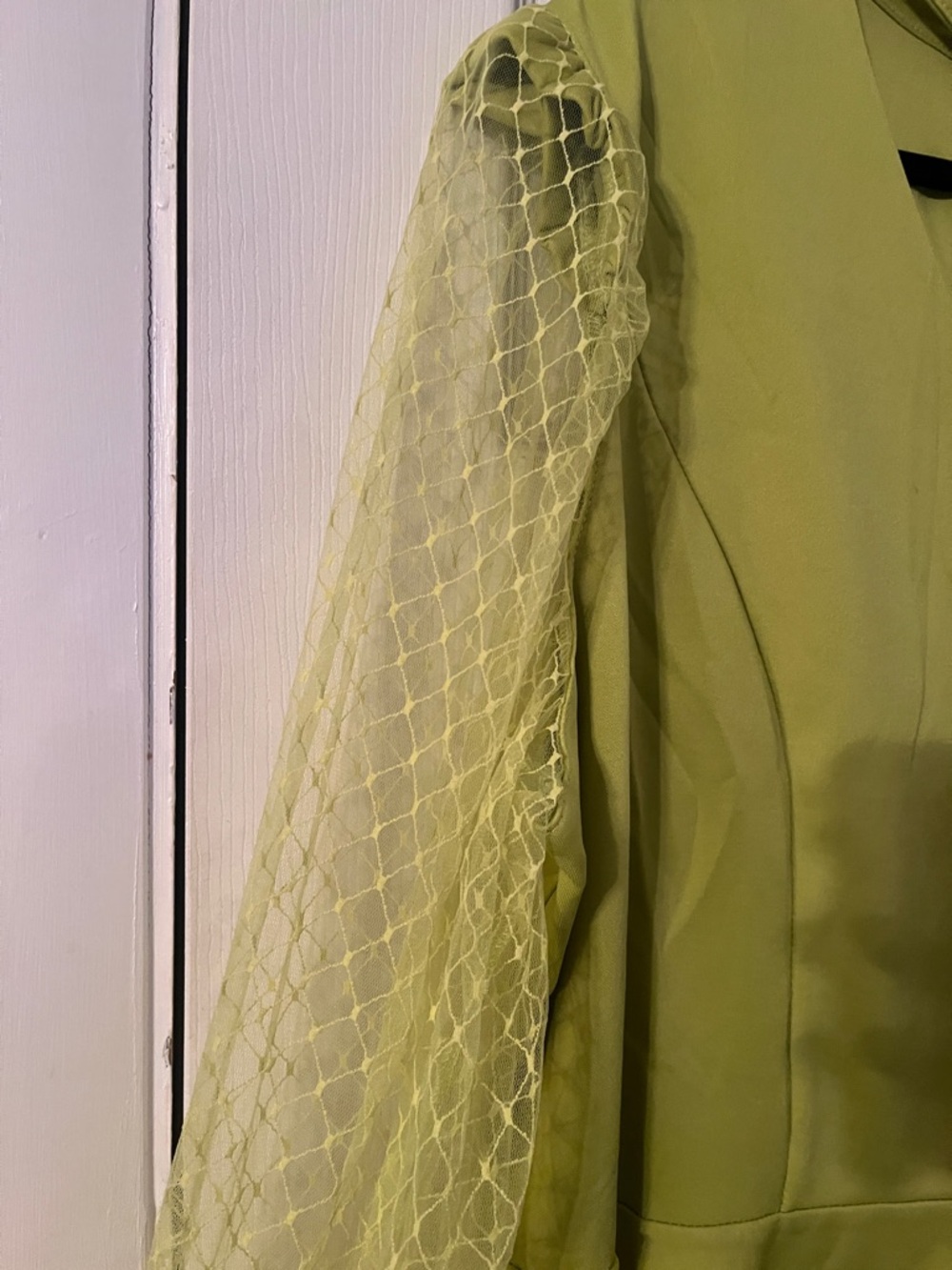 Ashley Stewart Lime Green Peplum Blouse with Mesh Sleeves - Picture 2 of 14